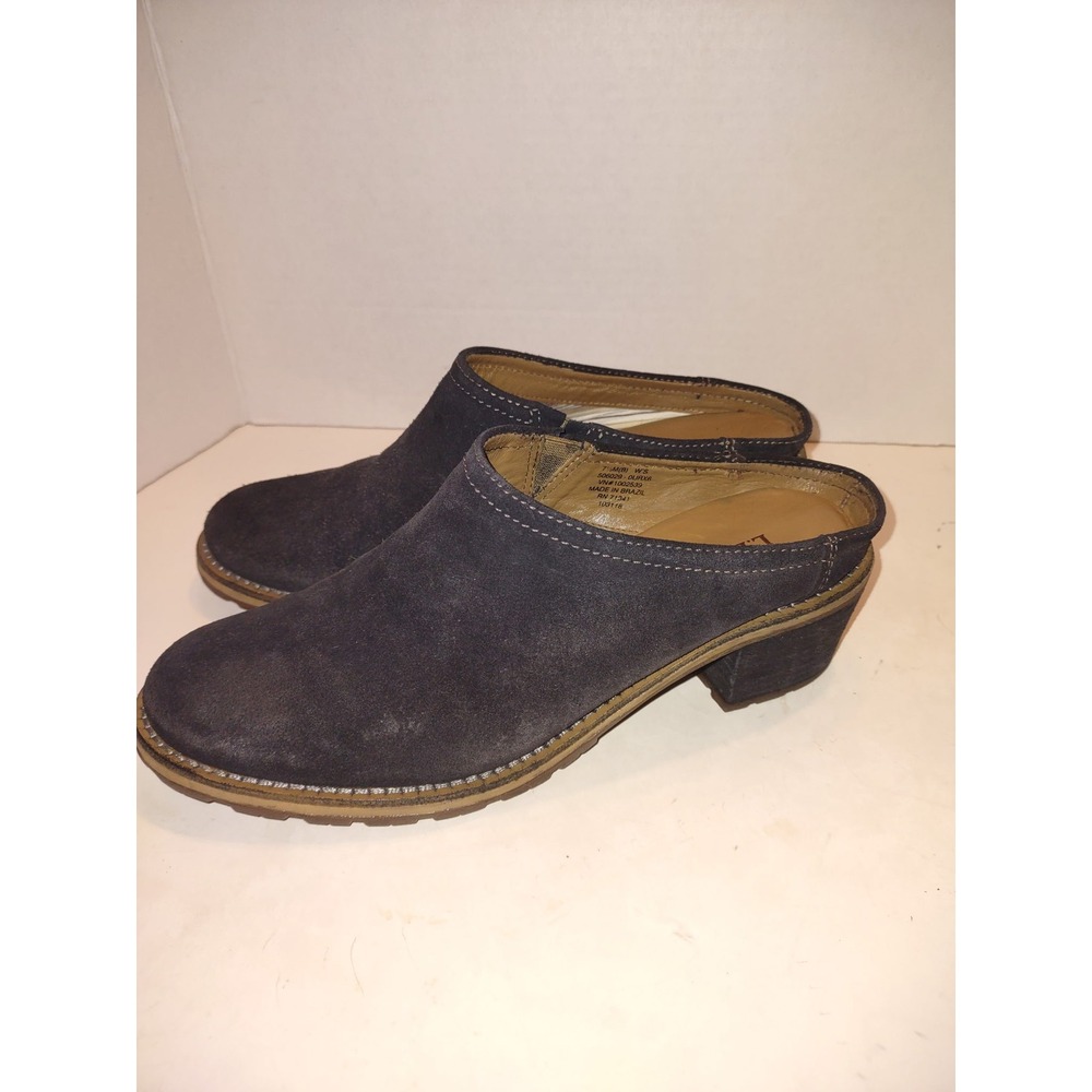 LL Bean Womens Navy Blue Suede Block Heel Mule Clogs 506029 Size 7.5 M Stacked - Picture 3 of 8